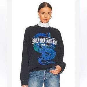 Anine Bing Black Sweatshirt with Blue Snake Motif